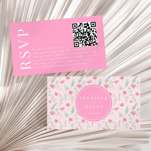Cartes de réponse de mariage florales rose vif mod