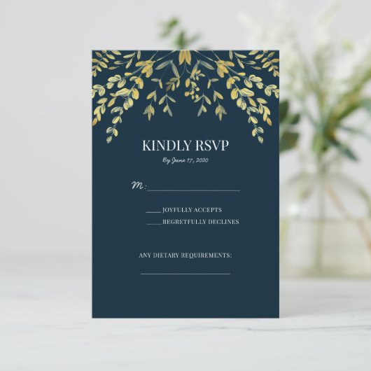 Cartes de réponse de mariage formelles avec feuill (Debout devant)