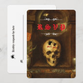 Cartes de réponse de mariage Halloween Goth, Crâne (Devant / Derrière)