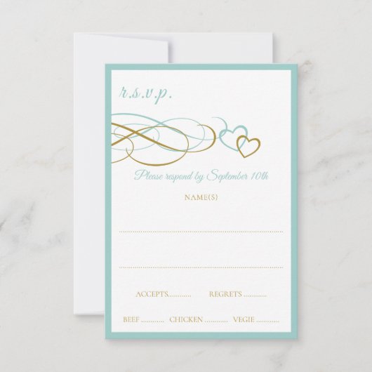 Cartes de réponse de mariage Hearts (Turquoise et (Devant)
