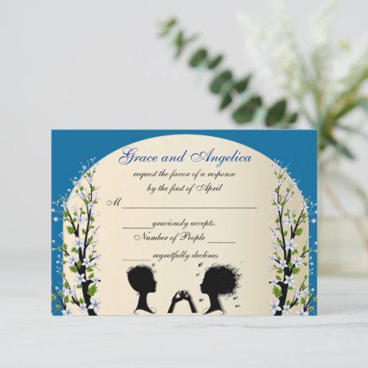 Cartes de réponse de mariage lesbien personnalisée (Debout devant)