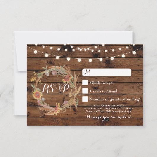 Cartes de réponse de mariage RSVP automne Bois Lum (Devant)