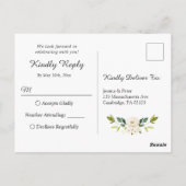 Cartes de réponse de mariage rustique aux roses bl (Dos)
