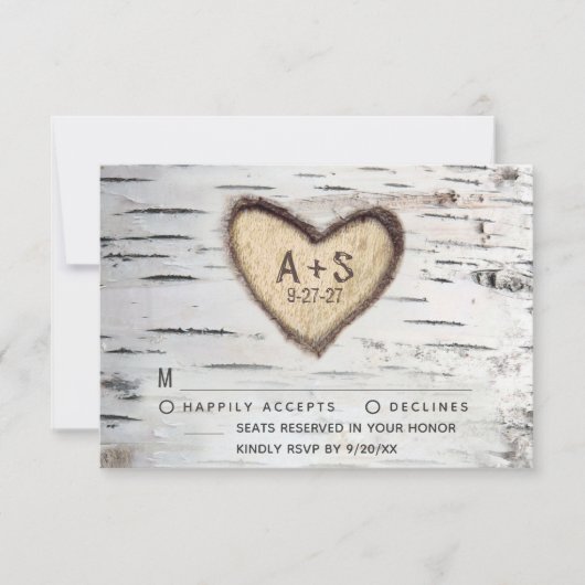 Cartes de réponse de mariage rustique en écorce de (Devant)