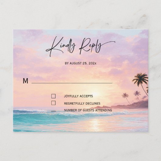Cartes de réponse de mariage sur la plage (Devant)
