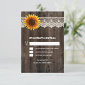 Cartes de réponse de mariage tournesol en bois de  (Debout devant)