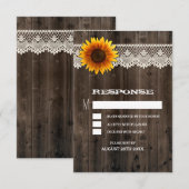 Cartes de réponse de mariage tournesol en bois de  (Devant / Derrière)