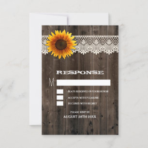 Cartes de réponse de mariage tournesol en bois de