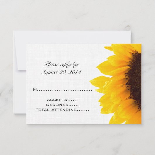 Cartes de réponse de mariage Tournesol jaune noir (Devant)