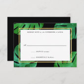 Cartes de réponse de mariage tropical, noir et or (Devant / Derrière)