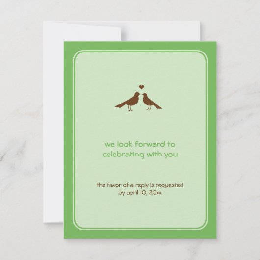 Cartes de réponse de mariage vert oiseaux d'amour  (Devant)