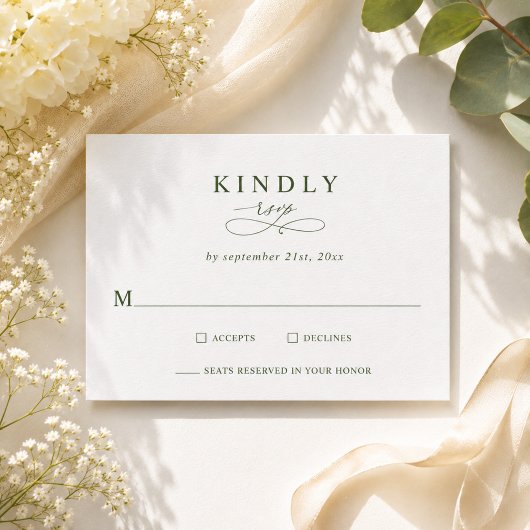 Cartes de réponse de mariage vert olive minimalist