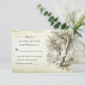 cartes de réponse de mariage vintage rustique arbr (Debout devant)