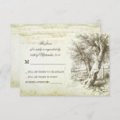 cartes de réponse de mariage vintage rustique arbr (Devant / Derrière)
