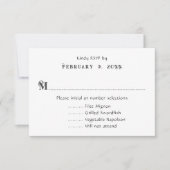 Cartes de réponse de menu de mariage noir et blanc (Devant)