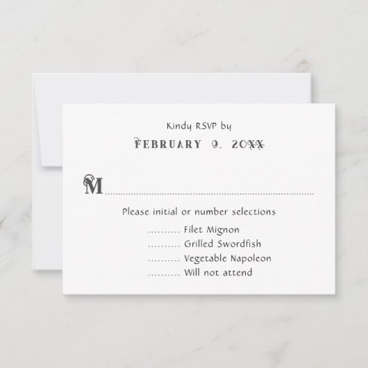 Cartes de réponse de menu de mariage noir et blanc (Devant)