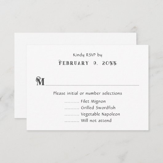 Cartes de réponse de menu de mariage noir et blanc (Devant / Derrière)