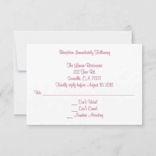 Cartes de réponse de réception de mariage avec des (Dos)