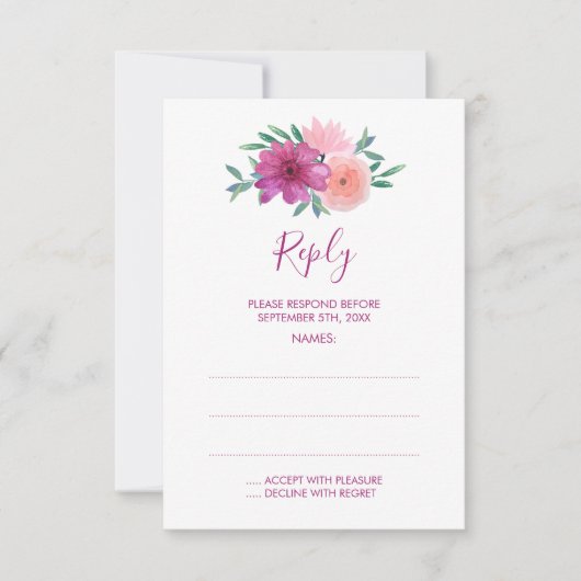 Cartes de réponse du Mariage aux fleurs d'aquarell (Devant)