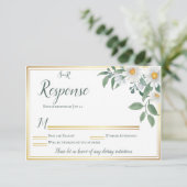 Cartes de réponse du Mariage blanc Floral Or (Debout devant)