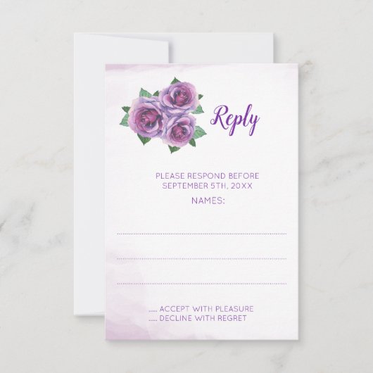 Cartes de réponse du Mariage Bouquet Rose violet (Devant)