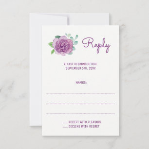 Cartes de réponse du Mariage d'aquarelle violet Ro