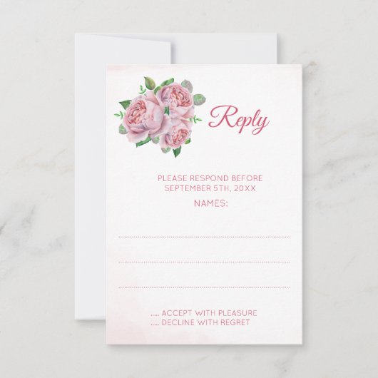 Cartes de réponse du Mariage de bouquet rose (Devant)