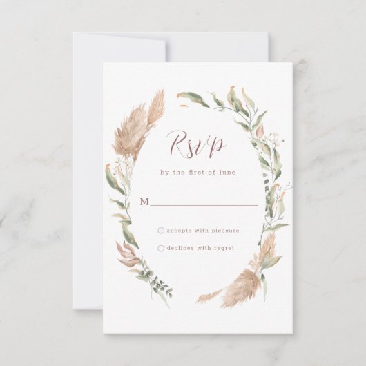 Cartes De Réponse Du Mariage De Grass Pampas Vert (Devant)