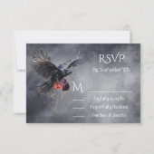 Cartes de réponse du Mariage floral Goth Crow RSVP (Devant)