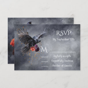 Cartes de réponse du Mariage floral Goth Crow RSVP