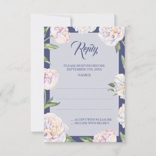 Cartes de réponse du Mariage Floral Peony blanc (Devant)