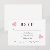 Cartes de réponse du mariage RSVP à coeur rose élé (Devant / Derrière)
