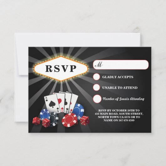 Cartes de réponse du Mariage RSVP Las Vegas Casino (Devant)