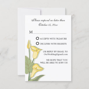 Cartes de réponse élégantes Calla Lily Jaune