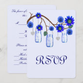 Cartes de réponse en pots Mason Fleurs Bleues (Devant / Derrière)