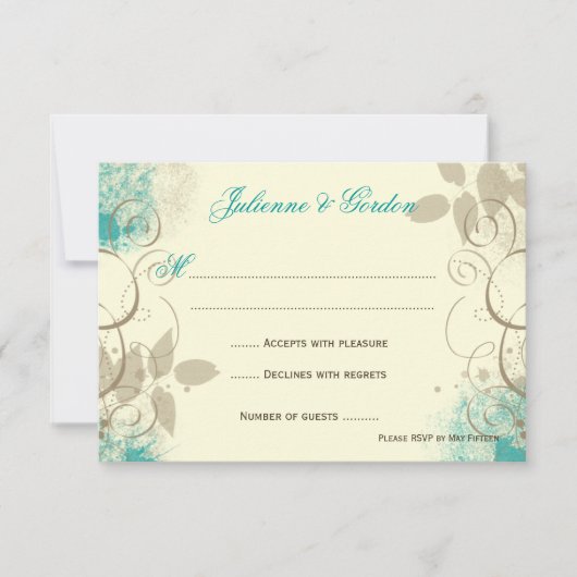 Cartes de réponse Feuilles turquoises Tan Grunge (Devant)