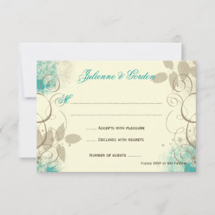 Cartes de réponse Feuilles turquoises Tan Grunge