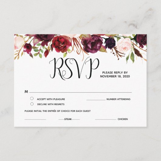 Cartes de réponse florales de Bourgogne (Devant)