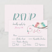 cartes de réponse florales oiseaux de l'amour rose (Devant / Derrière)