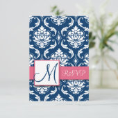 Cartes de réponse initiale en damas bleu pour invi (Debout devant)