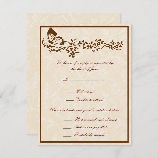 Cartes de réponse Mariage à papillon élégantes (Devant / Derrière)