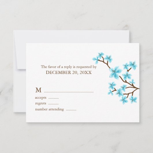 Cartes de réponse Mariage Aqua Cherry Blossoms (Devant)