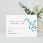 Cartes de réponse Mariage Aqua Cherry Blossoms (Debout devant)