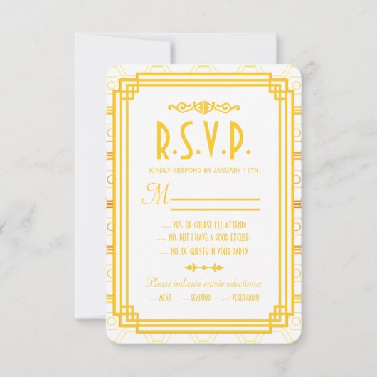 Cartes de réponse Mariage Art Déco Gold (Devant)