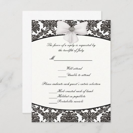 Cartes de réponse Mariage Damask Elegance (Devant / Derrière)