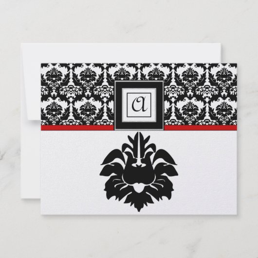 Cartes de réponse Mariage damassé rouge noir et bl (Devant)