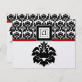 Cartes de réponse Mariage damassé rouge noir et bl (Devant / Derrière)