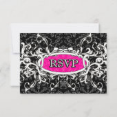 Cartes de réponse Mariage damassé RSVP Hot Rose &  (Dos)