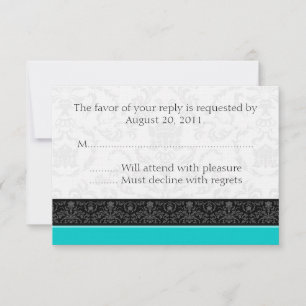 Cartes de réponse Mariage damassé RSVP Turquoise &