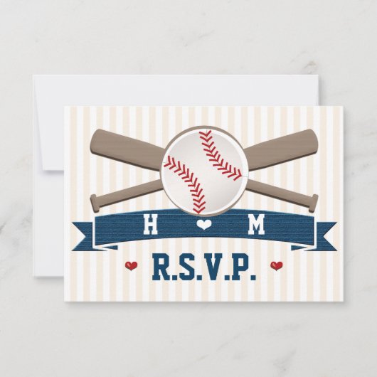 CARTES DE RÉPONSE MARIAGE DE BASEBALL MONOGRAMMÉES (Devant)